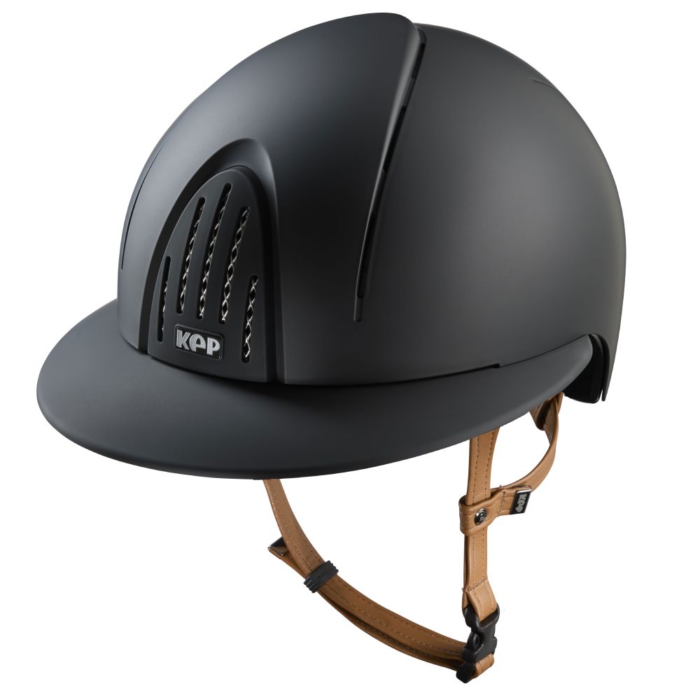 KEP Smart Nova Textile beige Strap Polo Visor Reithelm - black, Größe L (59-62)