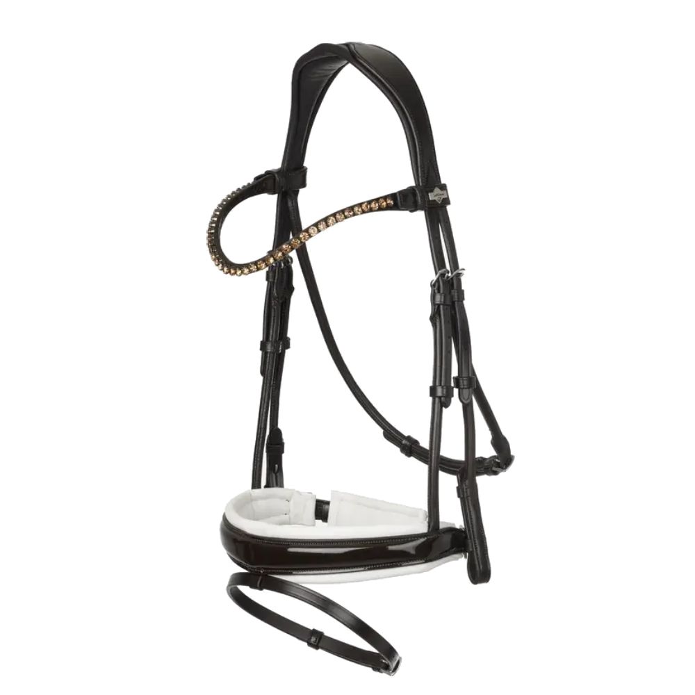 LeMieux Kudos, unterlegte Lacktrense, rundgenäht - brown/white, Größe Pony