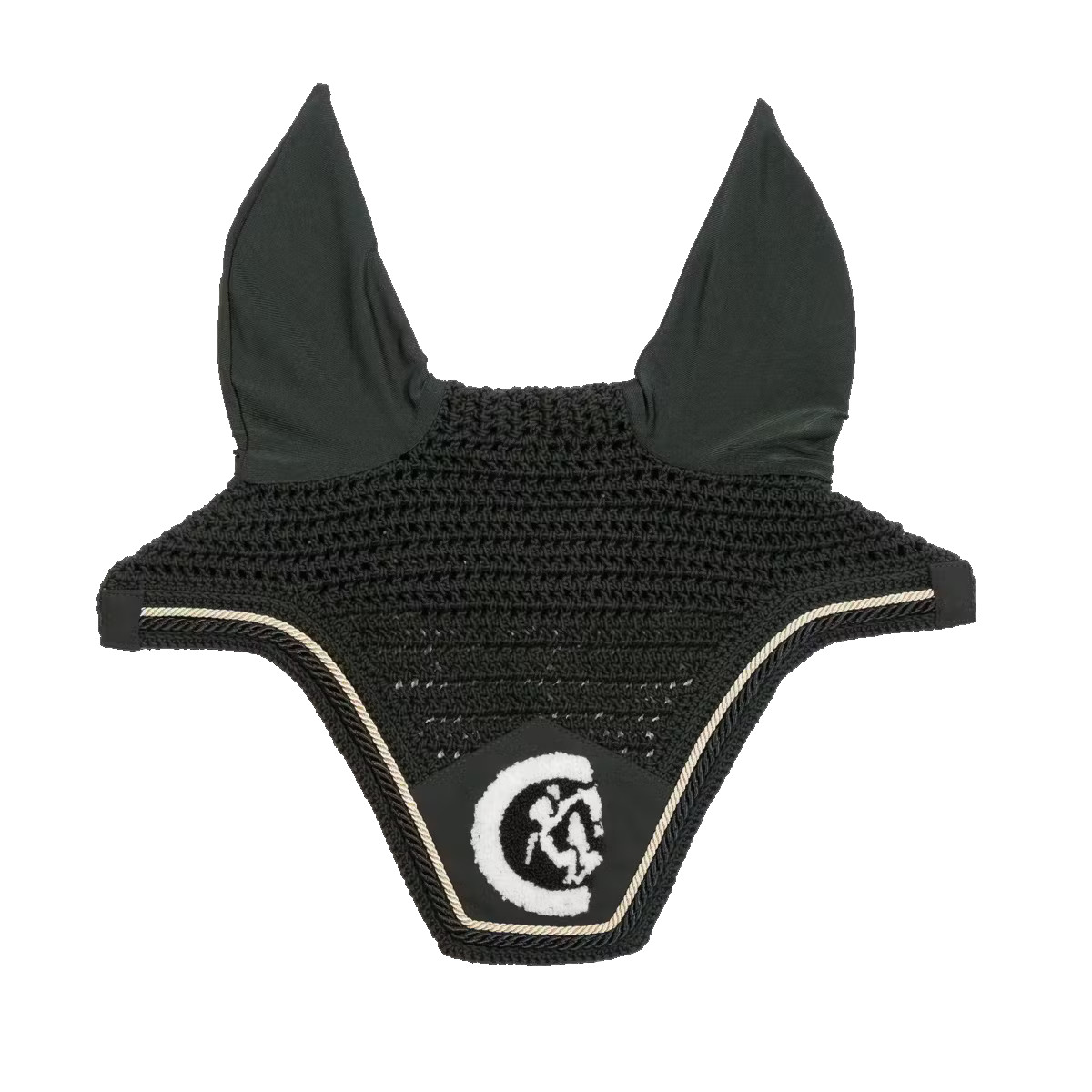 Kentucky Horsewear Fliegenohren Wellington soundless 3D Logo rope - black, Größe Warmblut
