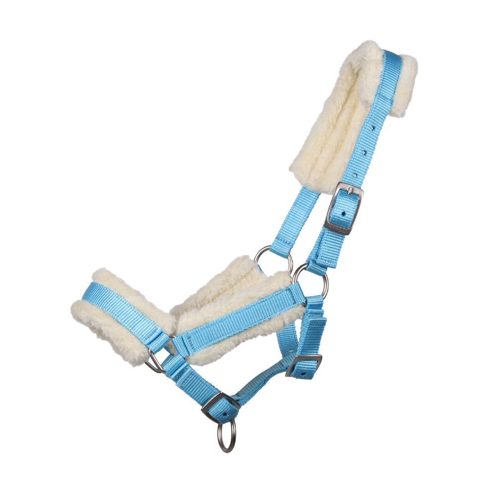 QHP Fohlen Halfter mit Pelz - baby-blau, Größe Warmblut