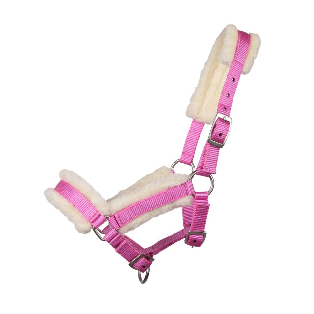 QHP Fohlen Halfter mit Pelz - rosa, Größe Shetty