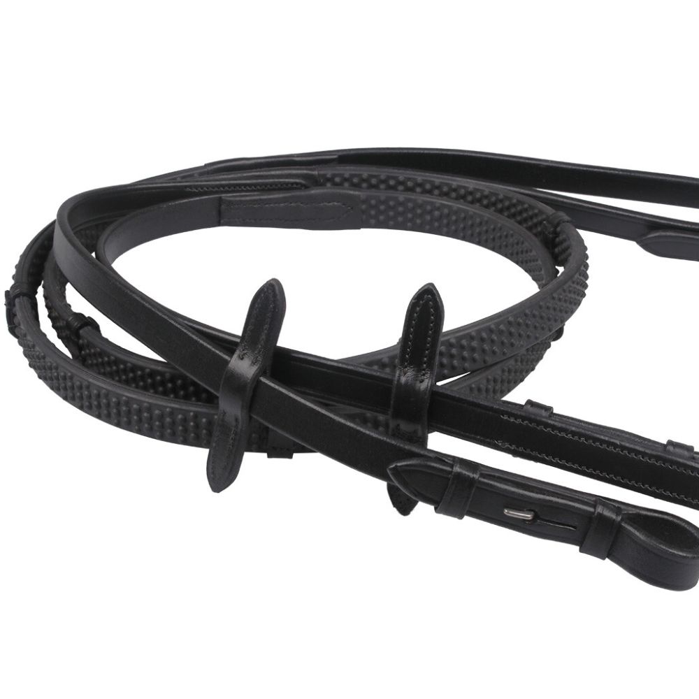 QHP Zügel aus weichem Gummi mit Stops - schwarz, Größe Warmblut