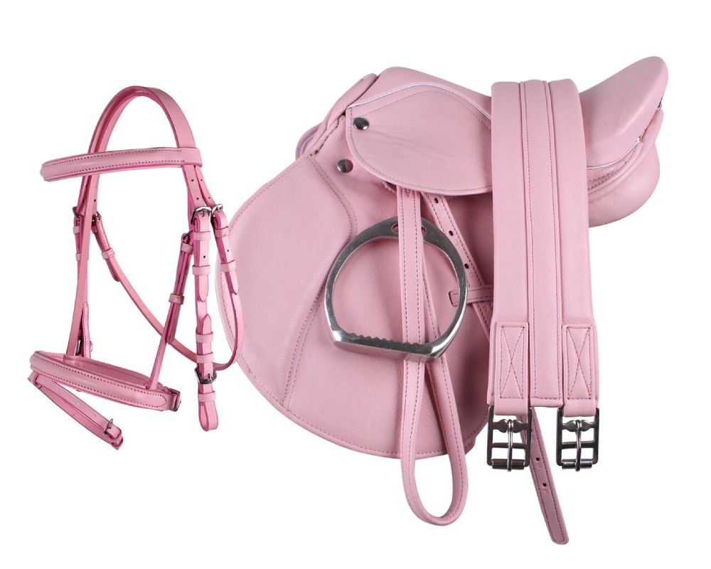 QHP Komplettes Sattel-Set - rosa, Größe Pony