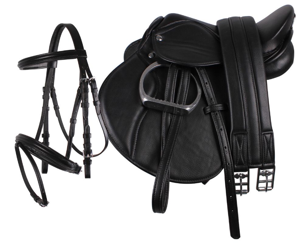 QHP Komplettes Sattel-Set - schwarz, Größe Pony