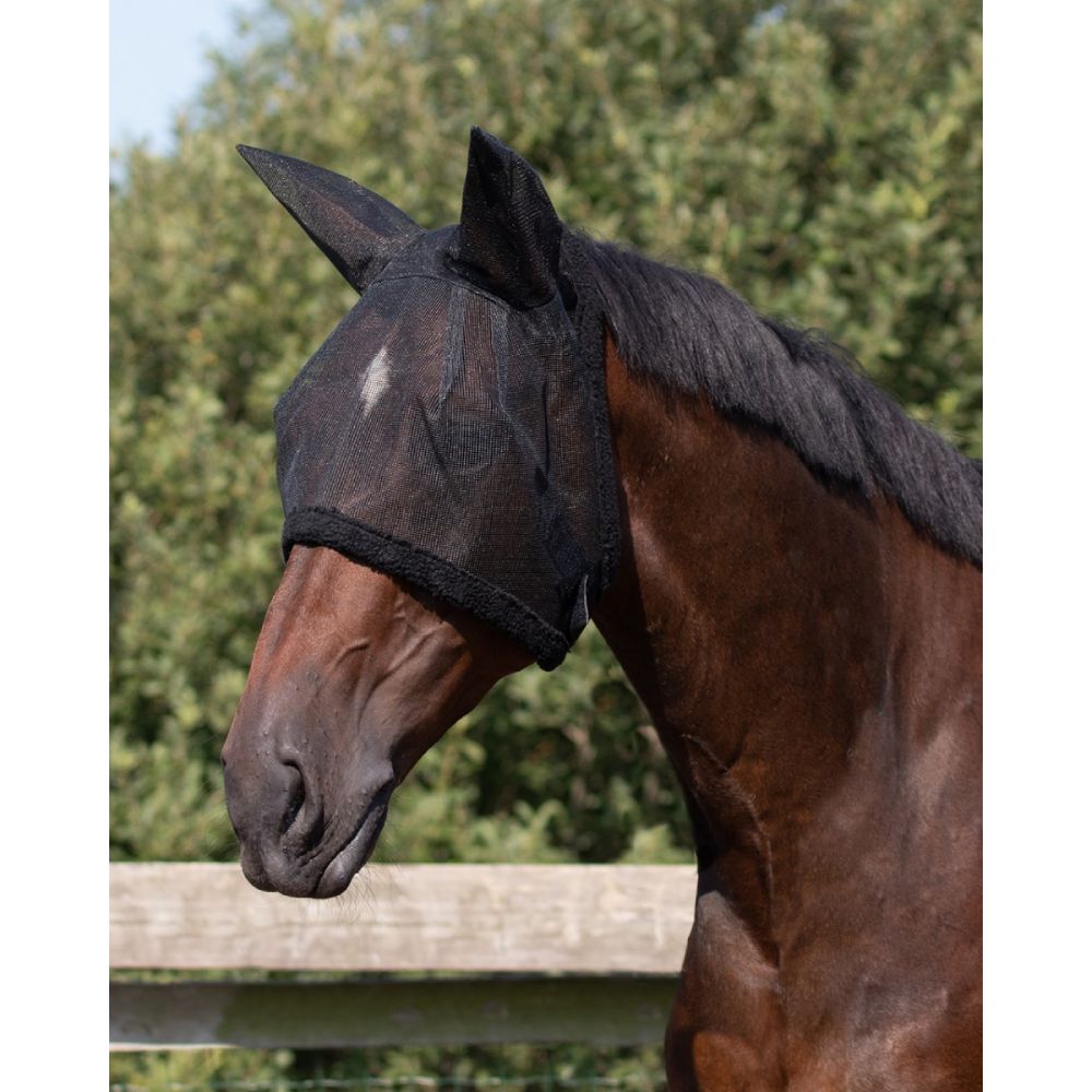 QHP Fliegenschutzmaske mit Ohren - schwarz, Größe Warmblut