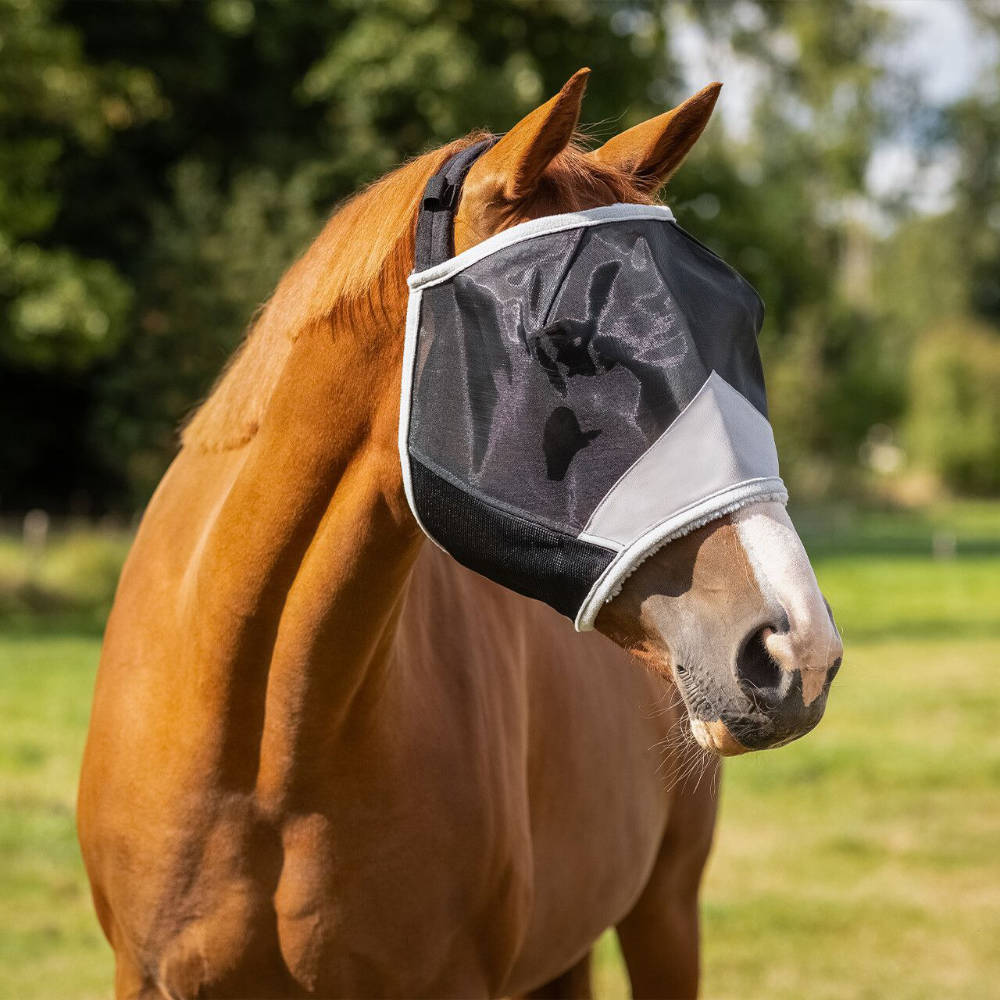 QHP Fliegenschutzmaske Solaire ohne Ohren - grau, Größe Pony