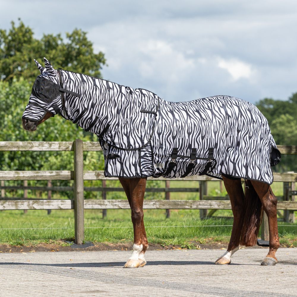 QHP Fliegendecke mit Hals und Haube - zebra, Größe 155 cm