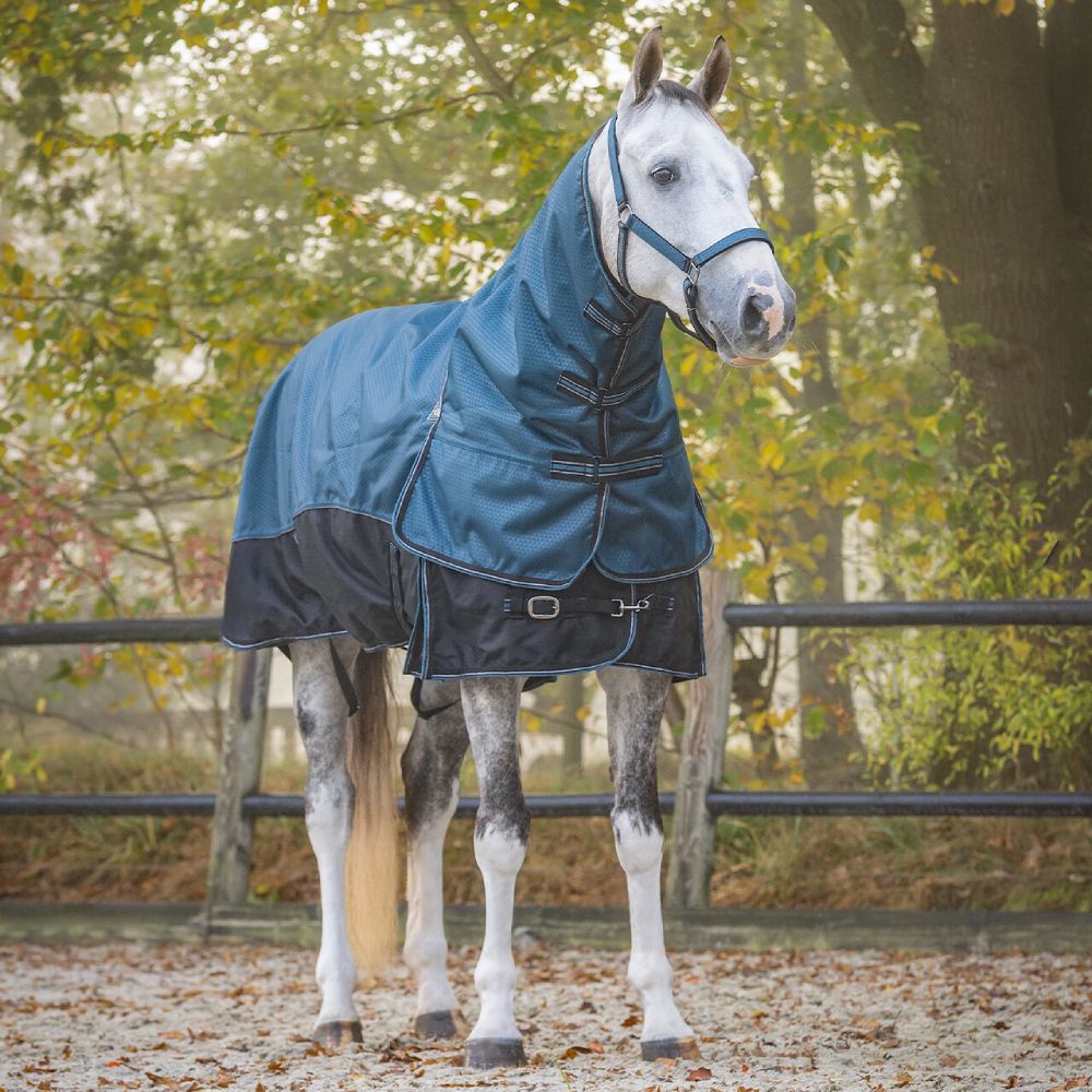 QHP Turnoutdecke 1200D Collection 150gr mit abnehmbarem Hals - mystic blue, Größe 145 cm