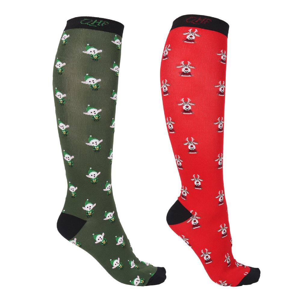 QHP Kniestrümpfe Weihnachten (2er-Pack) - elf/rudolph, Größe 39-42