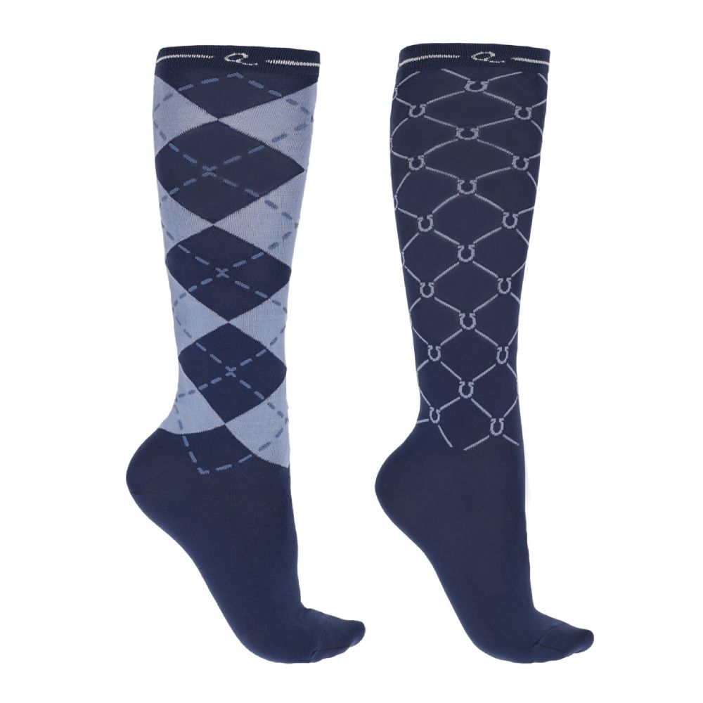 QHP Kniestrümpfe Classic (2er-Pack) - marine, Größe 39-42