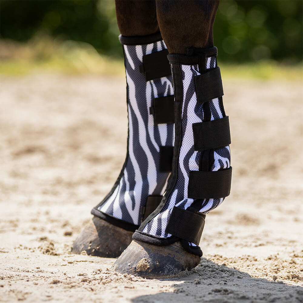 QHP Fliegenschutz-Gamaschen (2er-Pack) - zebra, Größe Pony