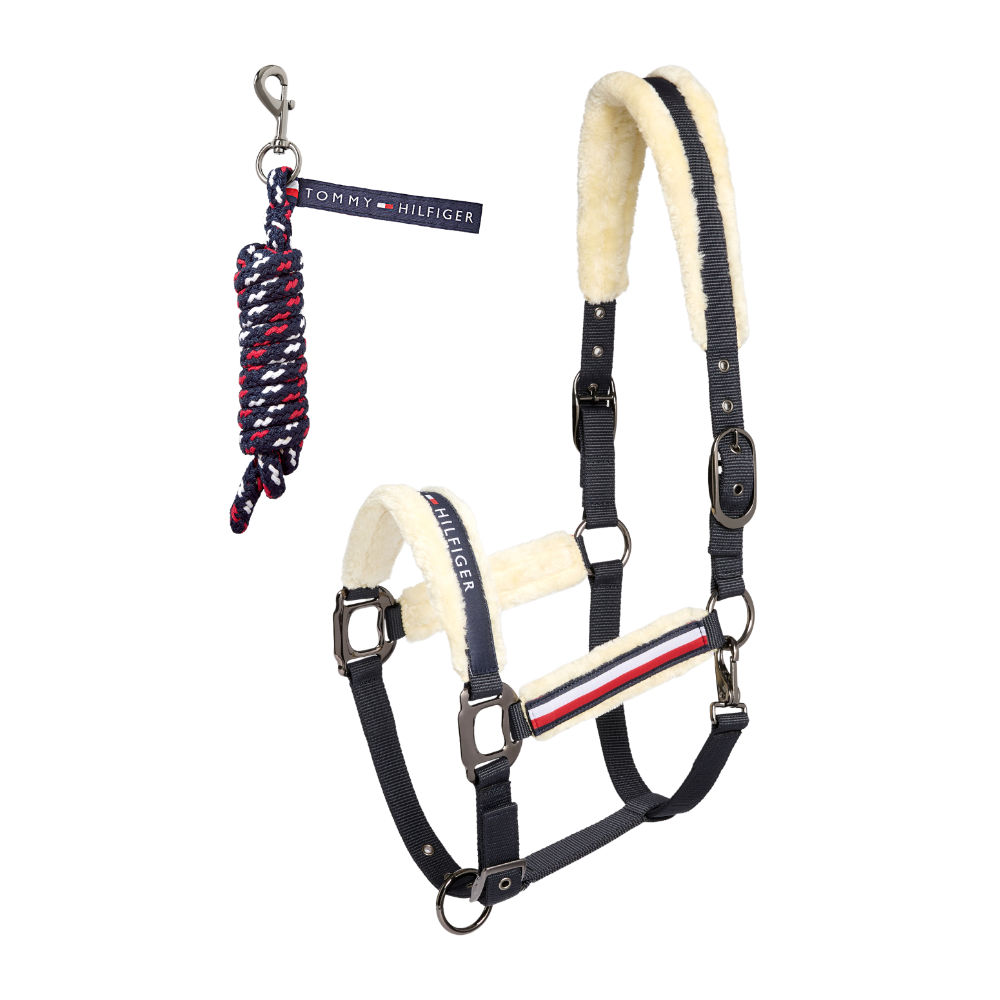 Tommy Hilfiger Equestrian Yale Set Kunstfell Halfter mit Führstrick - desert sky, Größe Warmblut