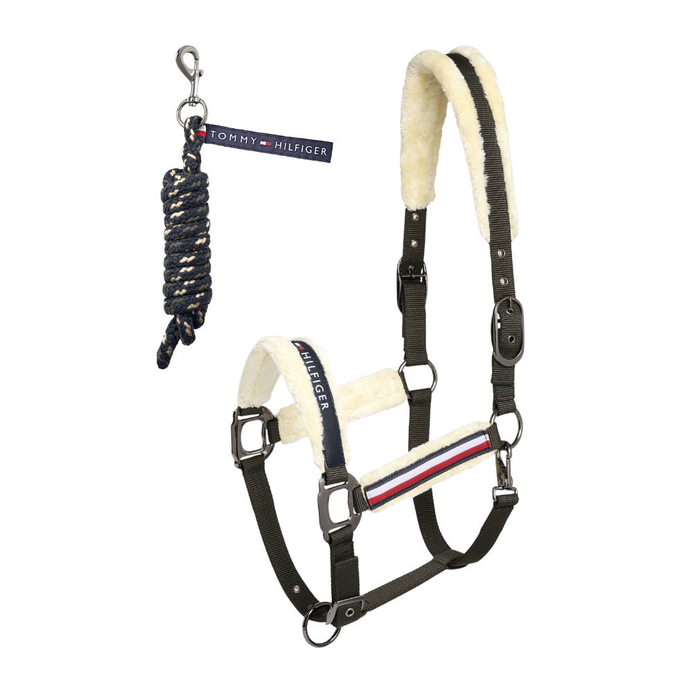 Tommy Hilfiger Equestrian Yale Set Kunstfell Halfter mit Führstrick - camo green, Größe Warmblut