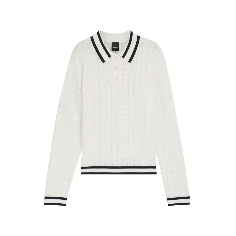 BOSS Equestrian Pam Strick Polo Ajor Damen - soft cream, Größe L