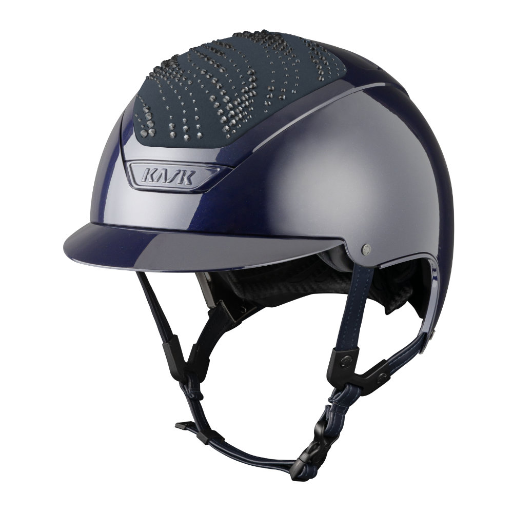 KASK Dogma Pure Shine Swarovski Flow Reithelm - atlantic blue/atl.blue/graphite mix, Größe 57