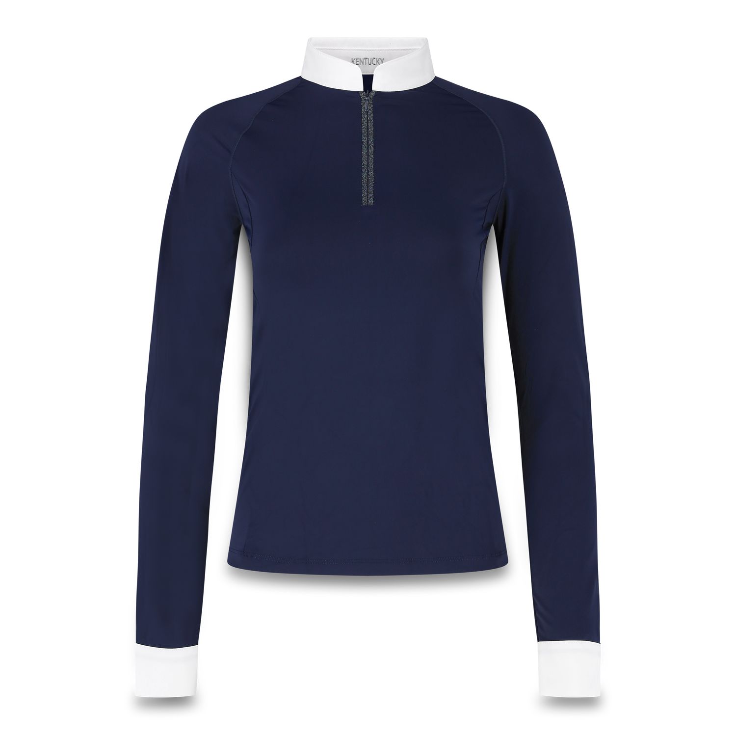 Kentucky Horsewear Turniershirt Classic Damen Glitzer Reisverschluss Lange Ärmeln - navy, Größe 32