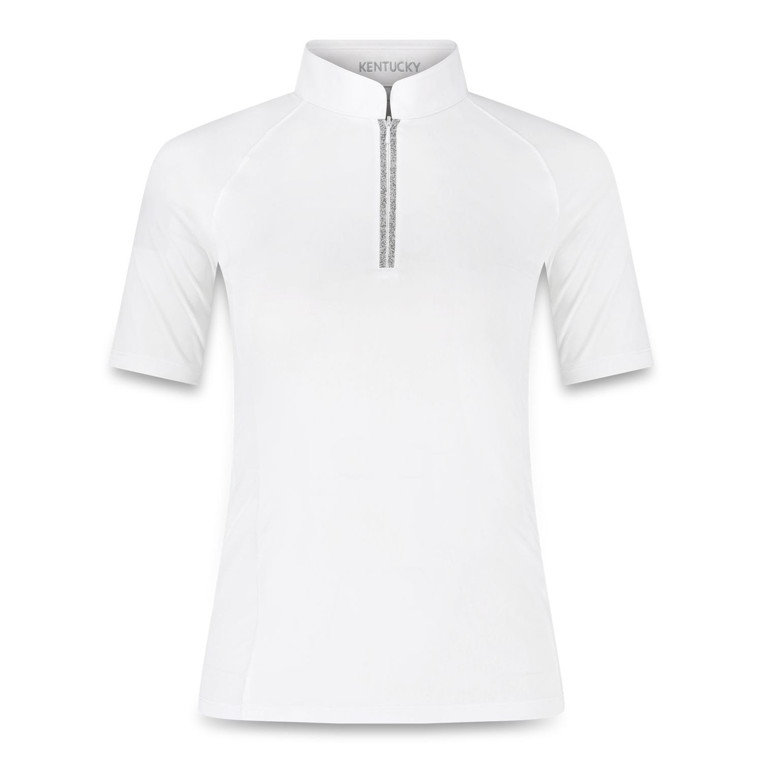 Kentucky Horsewear Turniershirt Classic Damen Glitzer Reisverschluss Kurzarm - white, Größe 40