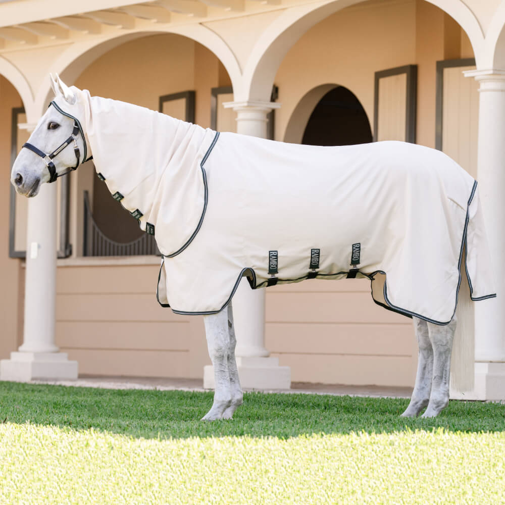 Horseware Rambo Hoody - Chalk/Hunter Green/Silver, Größe 115