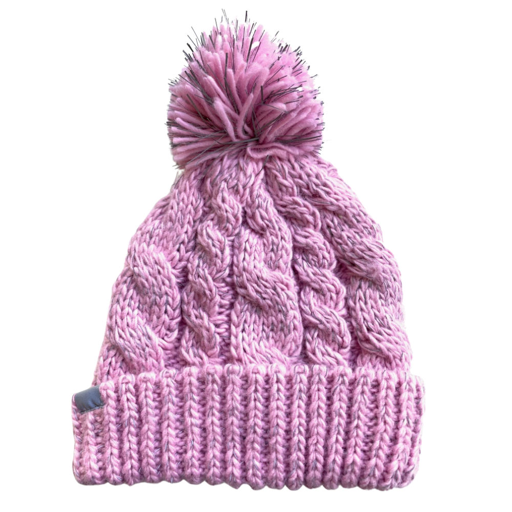Euroriding Mütze Zopfmuster Pompom reflektierend - rosa, Größe 56/58