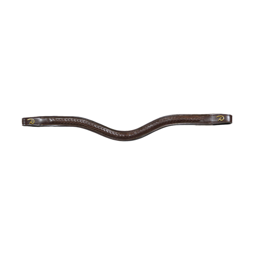 Dyon V-förmiges Stirnband mit geflochtenem Leder D Collection - brown, Größe Warmblut Extra