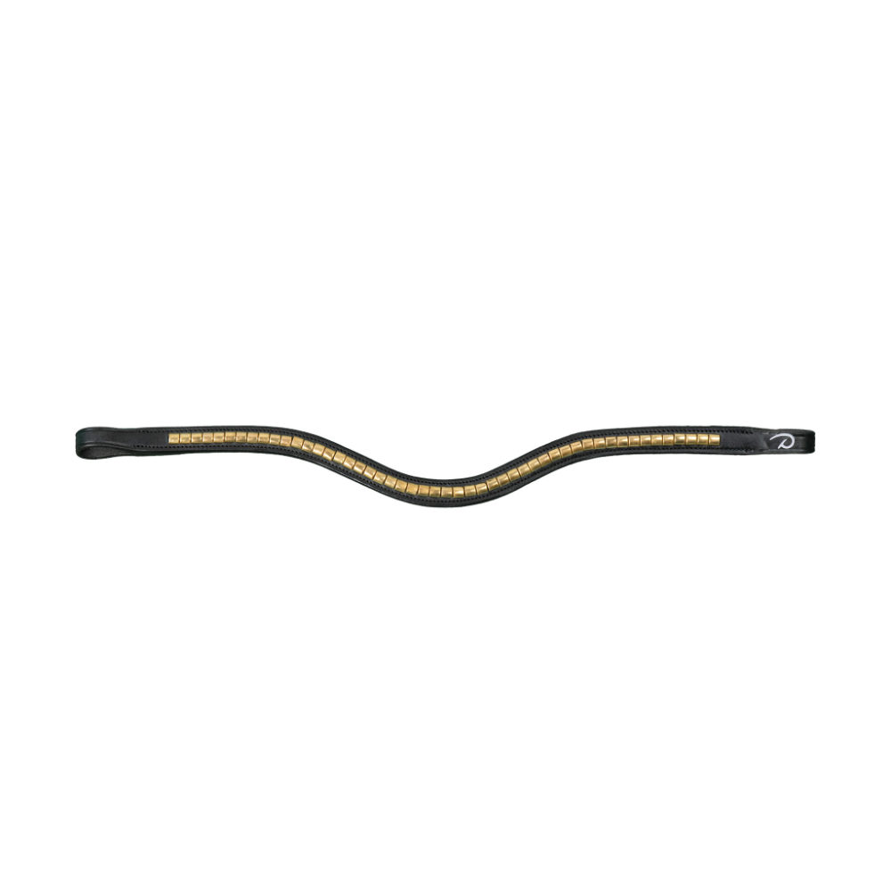 Dyon Stirnriemen Brass Clincher V-förmig geschwungen New English Collection - black, Größe Pony