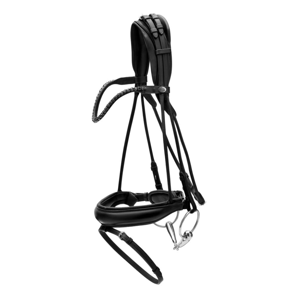 Dyon rundgenähter Trensenzaum mit breitem Reithalfter aus Weichem Leder - black, Größe Pony