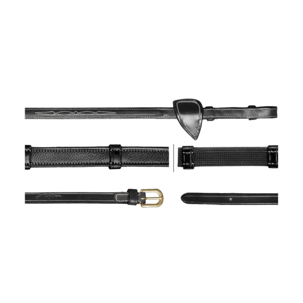 Dyon 5/8 Jagdzügel mit 7 Lederstegen US Collection - black, Größe Warmblut Extra