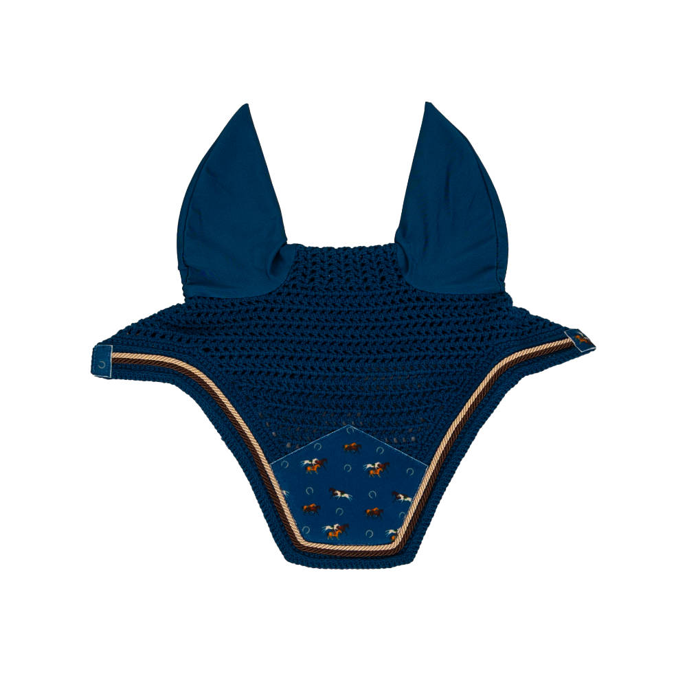Kentucky Horsewear Fliegenmütze Wellington Velvet Pferde-Print - navy, Größe Pony