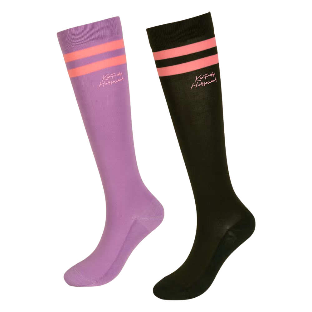 Kentucky Horsewear Socken Stripes 2er Set - purple/dark green, Größe 35/40