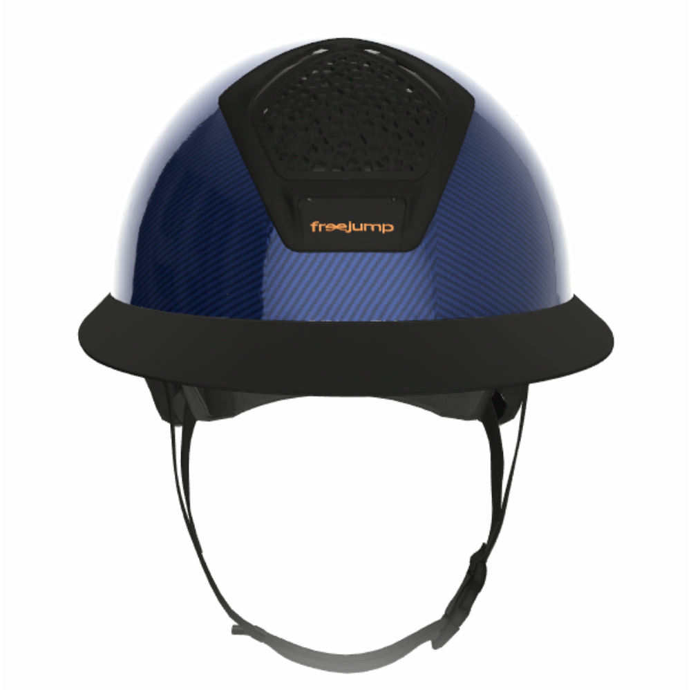 Freejump Voronoï Reithelm Carbon in Blau mit breitem Visier in Matt schwarz, ohne Schläfenschutz - blue, Größe S