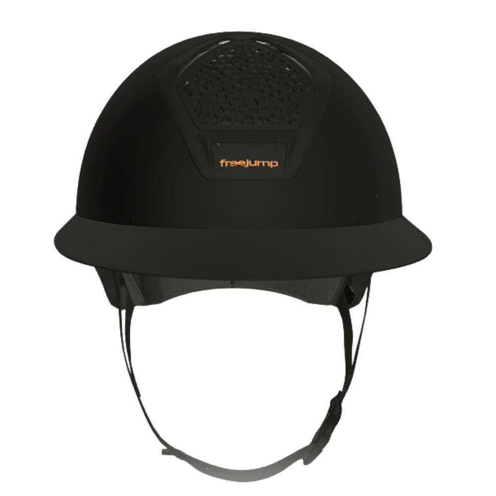 Freejump Voronoï Reithelm Carbon Fullblack mit breitem Visier in Matt, ohne Schläfenschutz - black, Größe M