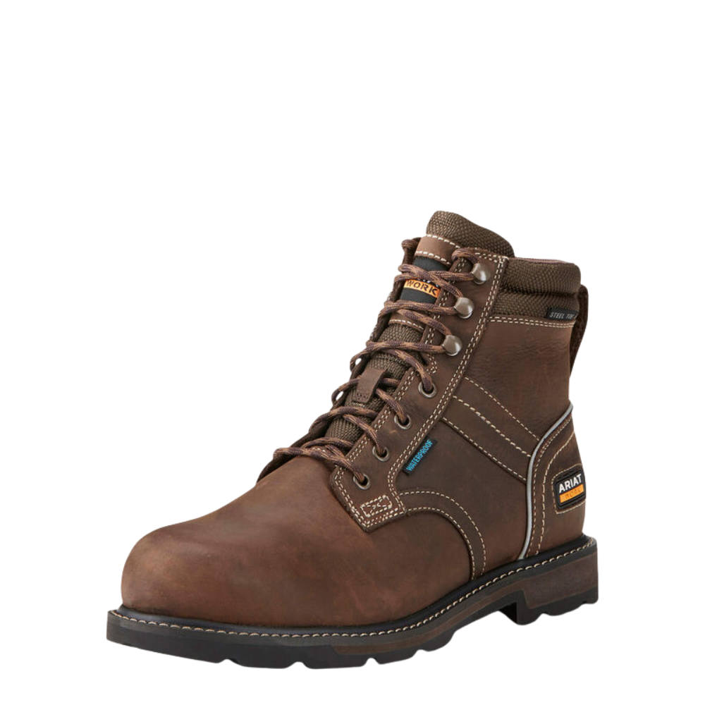 Ariat Groundbreaker 6" wasserdichter Arbeitsschuh mit Schnürsenkel Herren - dark brown, Größe 39