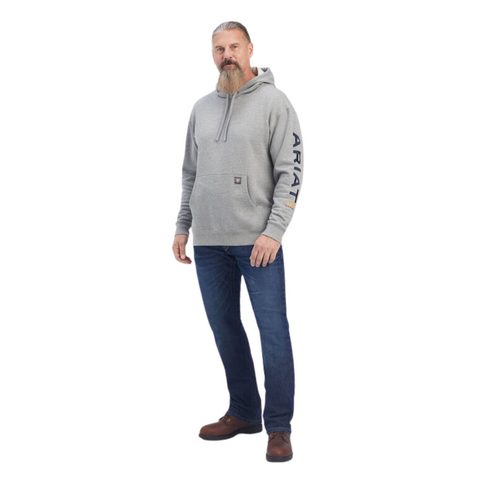 Ariat Rebar Workman Graphic Hoodie Herren - heather grey/deep ultramarine, Größe XXL