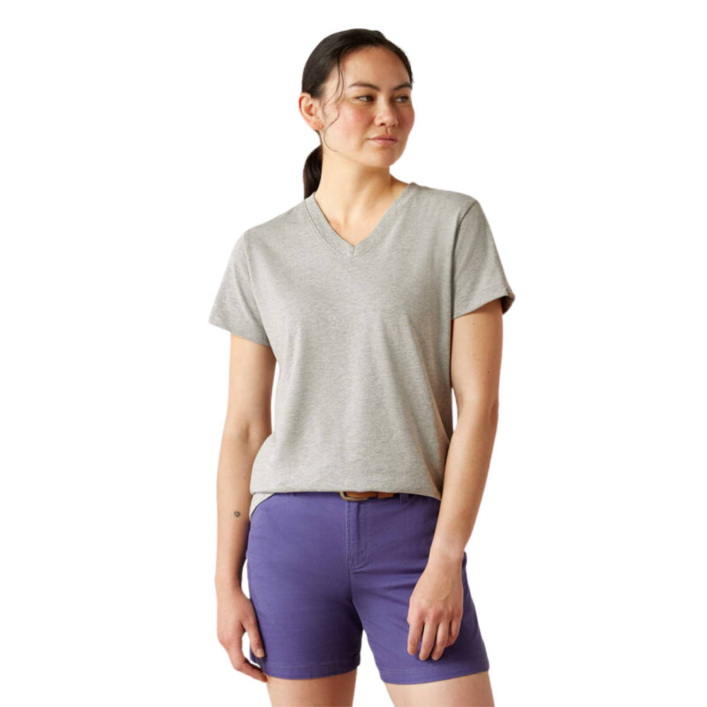 Ariat Rebar Cotton T-Shirt V-Neck Damen - heather grey, Größe L