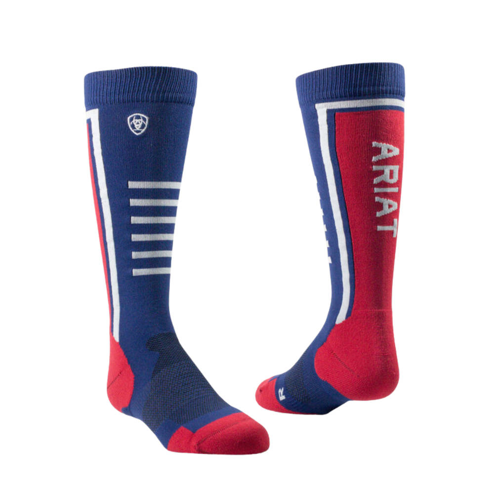Ariat Tek Slimline Performance Socken Kinder - navy/red, Größe L/XL