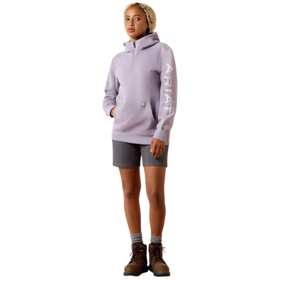 Ariat Rebar Lightweight Logo 1/2 Zip Hoodie Damen - purple ash/thistle, Größe XS