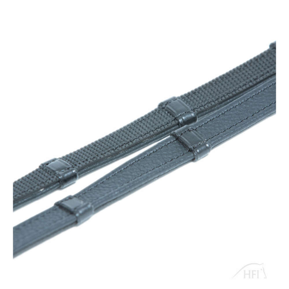 HFI Hunterzügel aus Leder und Gummi mit Lederstegen - schwarz, Größe Cob