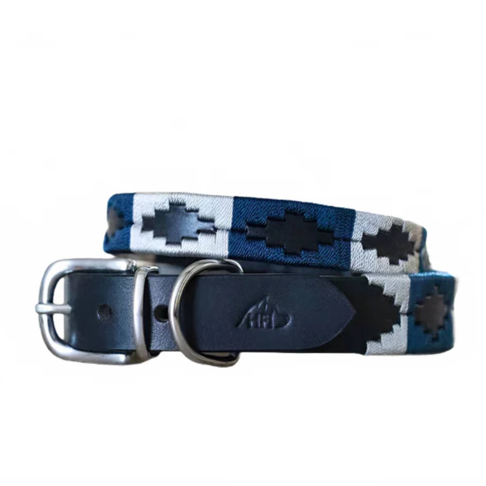 HFI Hundehalsband im Polo-Design - schwarz/marineblau/silber, Größe M