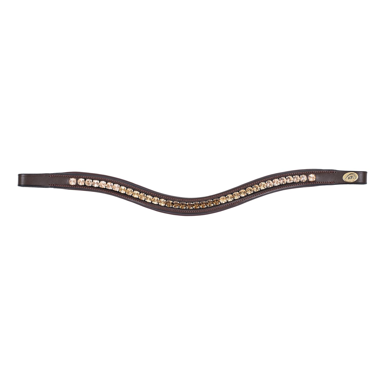 HFI Wellenförmiger Stirnriemen mit Strasssteinen - braun/braun/gold/pfirsich, Größe Cob