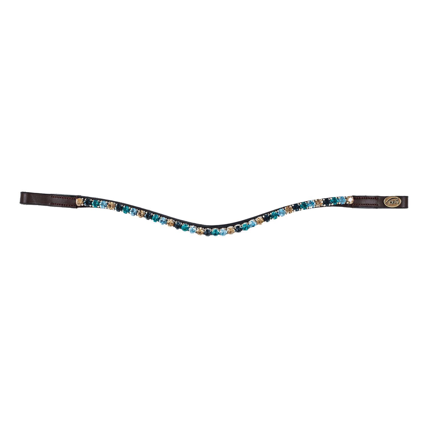 HFI Gerader Stirnriemen mit Strasssteinen - braun/hellblau/marineblau/türkis/gold, Größe Cob