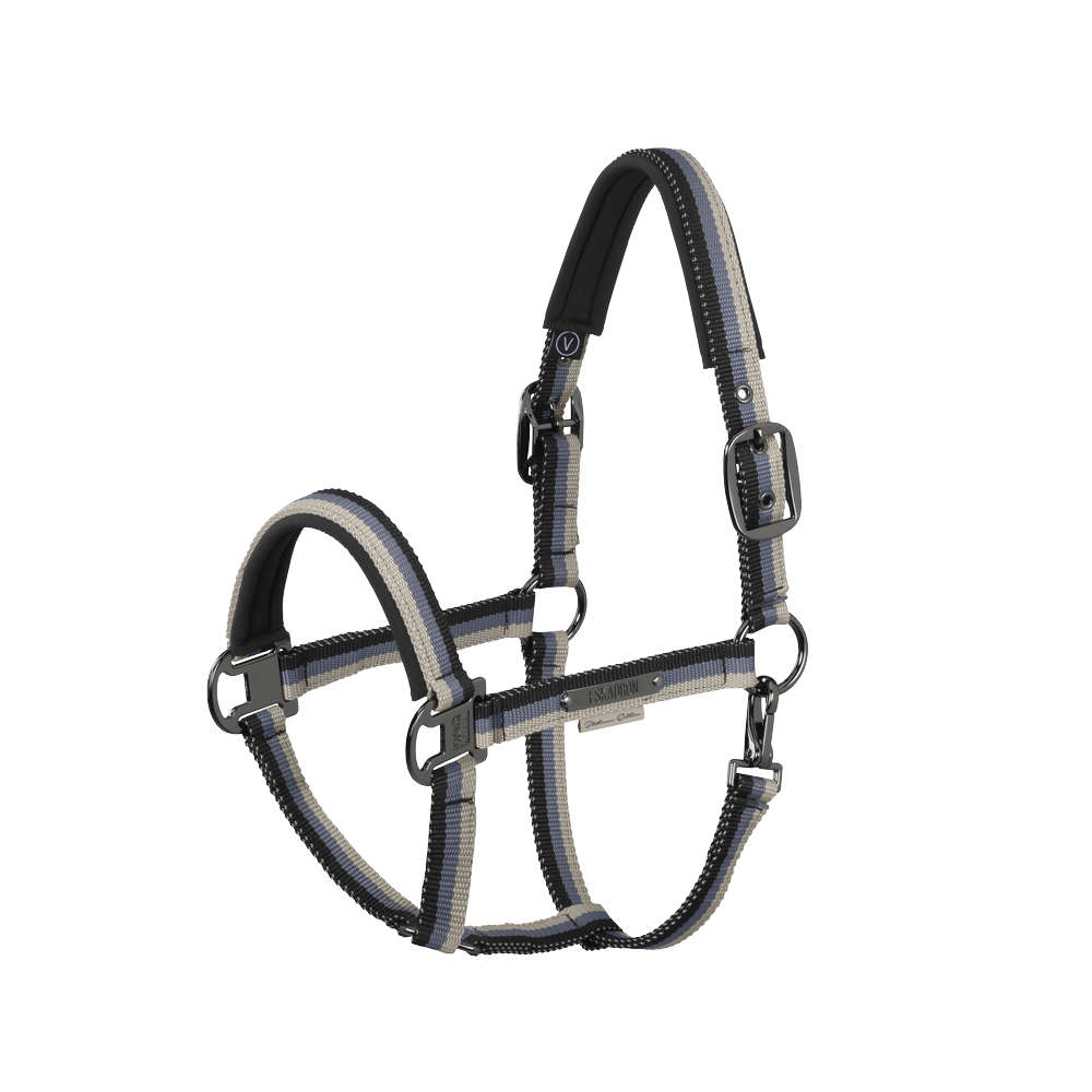 Eskadron Platinum 26 Halfter mit gestreiften Gurtband - black-pale slate, Größe Pony 2