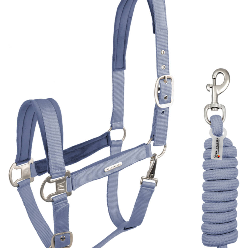 Waldhausen Halfter Set Velvet - ozeanblau, Größe Warmblut