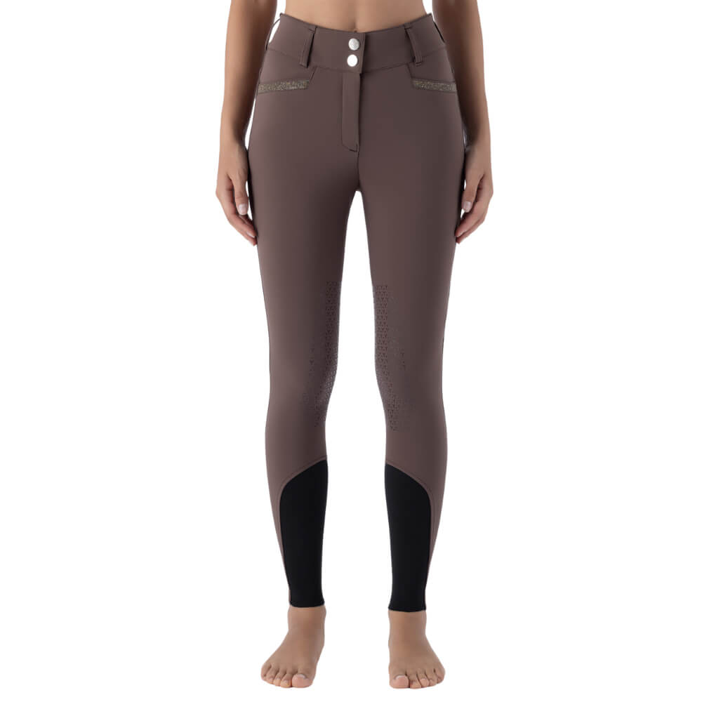 Equiline EQCRYSTALEK Kniegrip Reithose mit hoher Taille Damen - cocoa powder, Größe 42