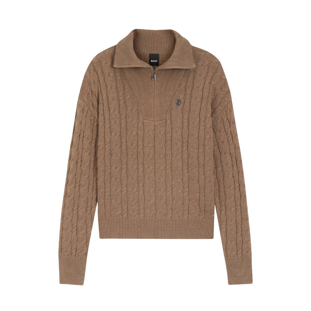 BOSS Equestrian HW 2026 Ella Zip Strickpullover Damen - walnut, Größe M