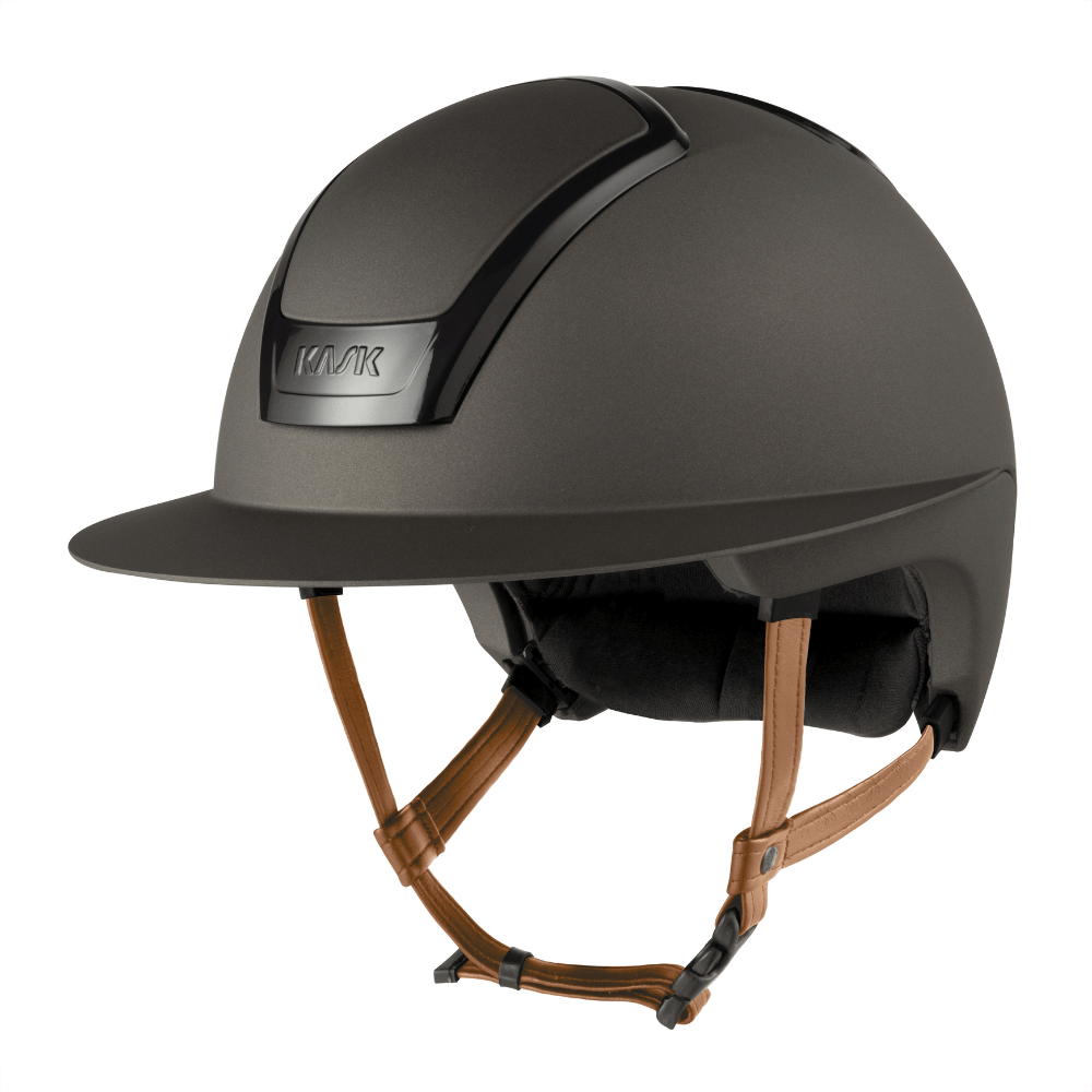 KASK NEMESI Wide Peak METAL Reithelm mit beigem Kinnriemen - ash brown, Größe 55