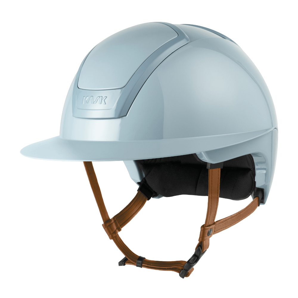 KASK NEMESI Wide Peak SHINE Reithelm mit beigem Kinnriemen - soft blue, Größe 58
