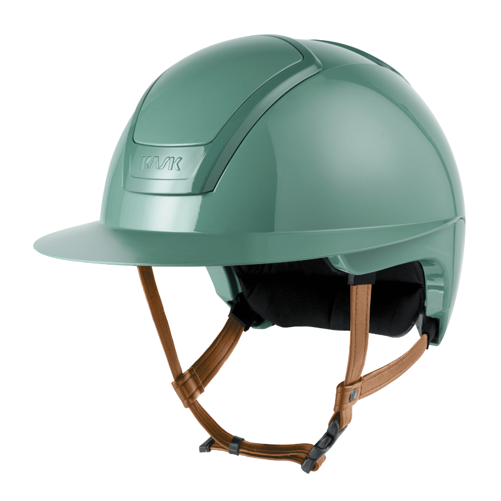 KASK NEMESI Wide Peak SHINE Reithelm mit beigem Kinnriemen - mint green, Größe 60