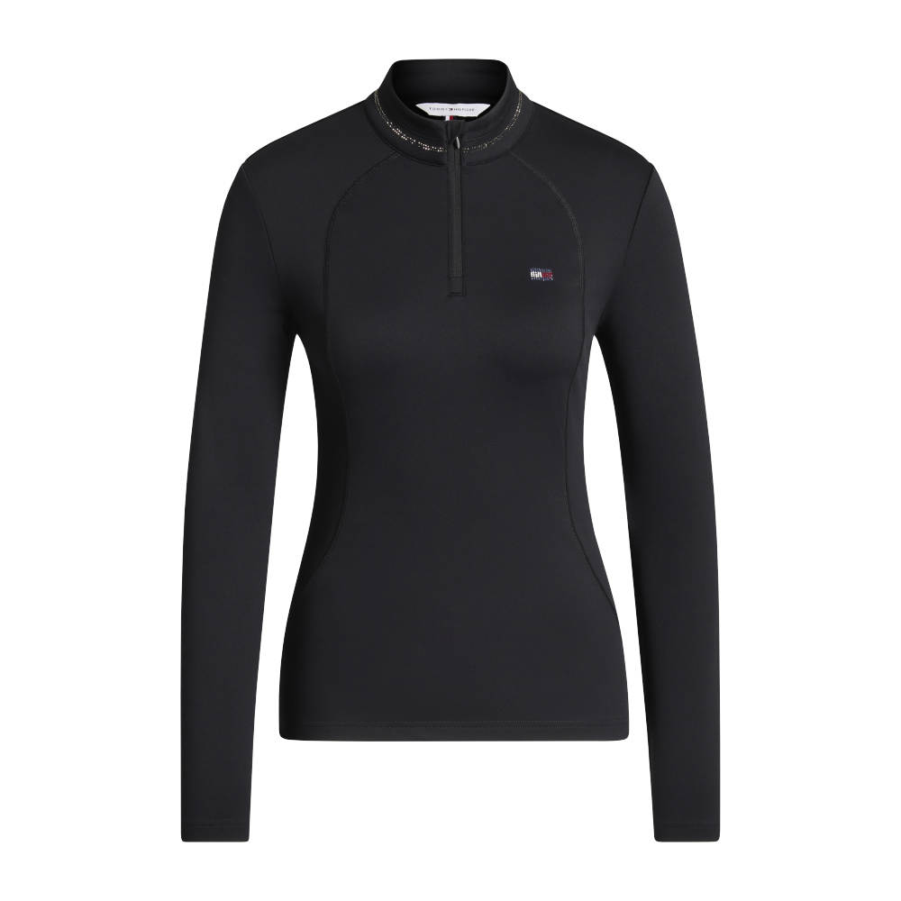 Tommy Hilfiger Equestrian Cady Rhinestone 1/4 Zip Training Top Damen - black, Größe M