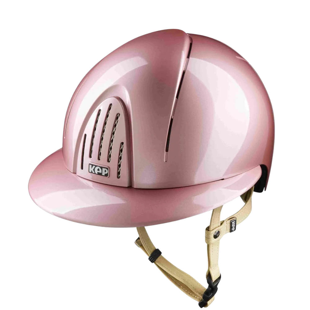 KEP SMART NOVA METAL POLISH Pink – Reithelm mit Polo Visier und beiger Beriemung - pink, Größe M (51-58)