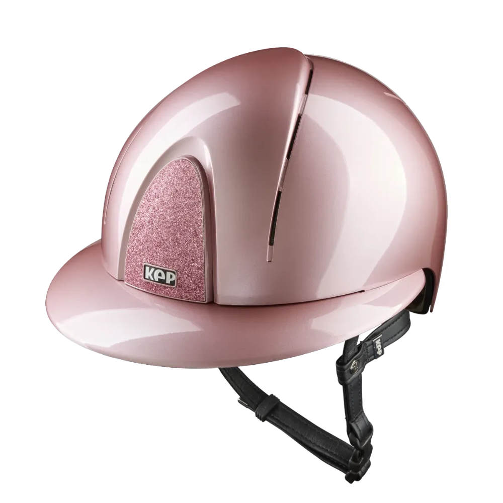 KEP SMART NOVA METAL POLISH Pink Glitzer – Reithelm mit Polo Visier und schwarzer Beriemung - pink, Größe M (51-58)